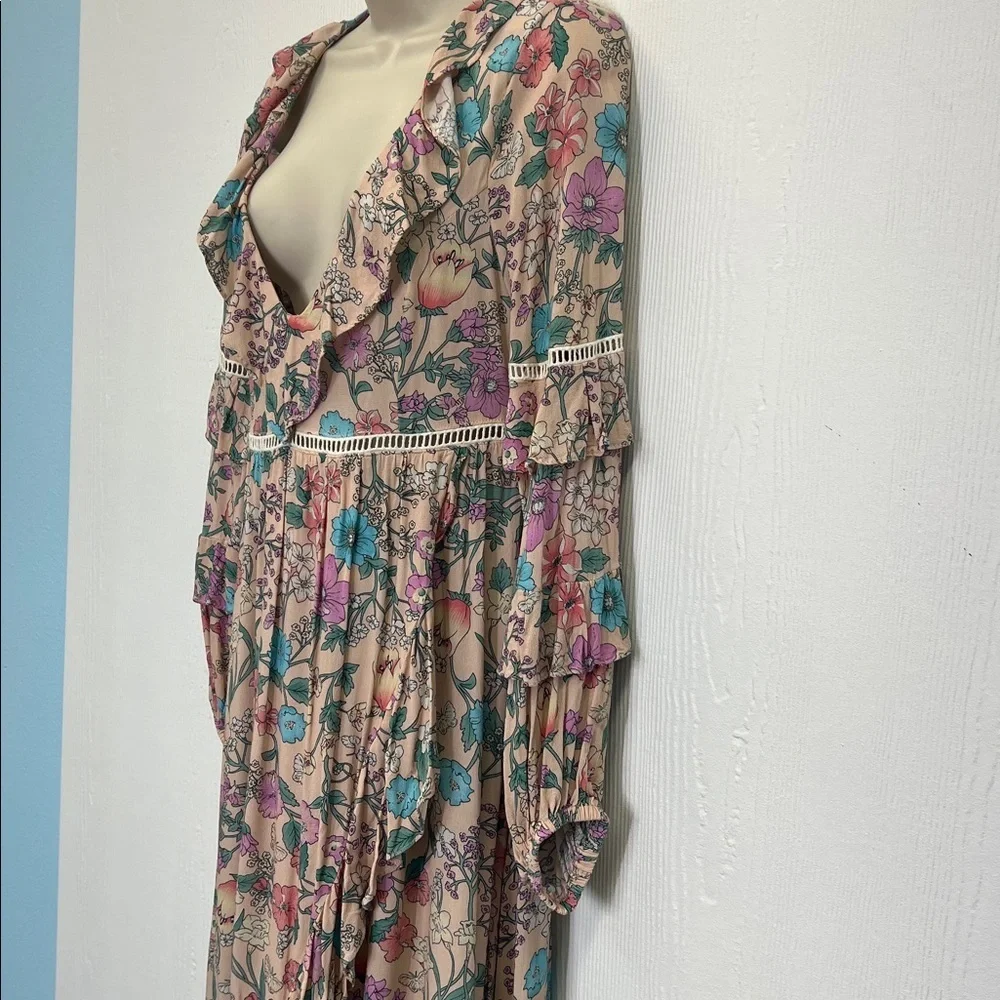 Spell - Sayulita Frill Colorful Floral V Neck Long Sleeve Midi Dress Size Medium - Picture 9 of 14